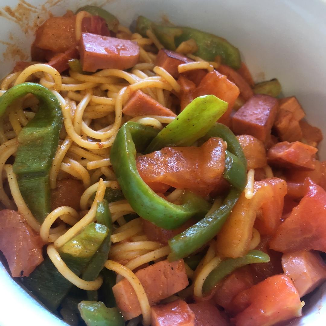 青椒番茄培根意面