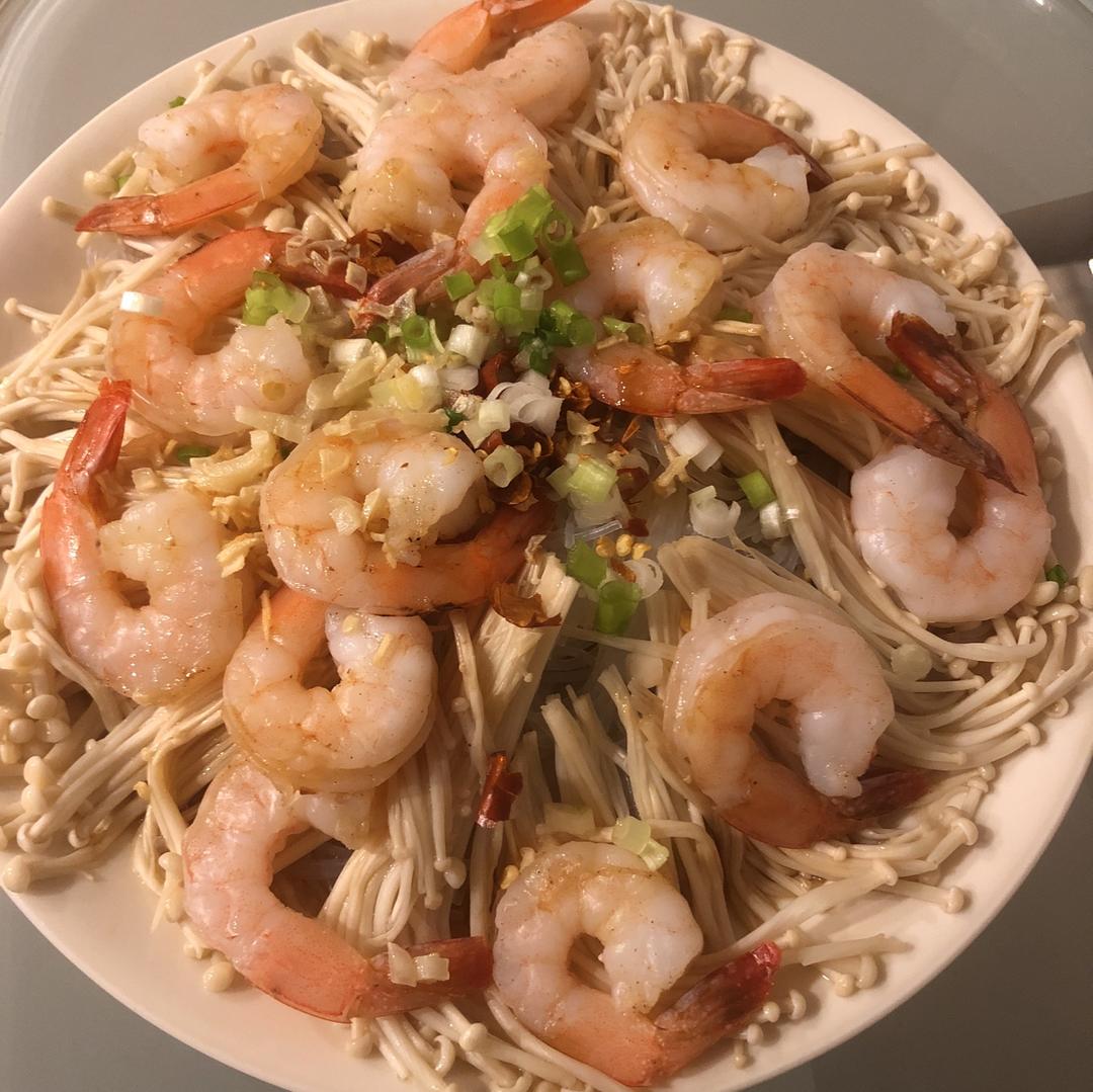 家常快手菜~金针菇粉丝蒸虾