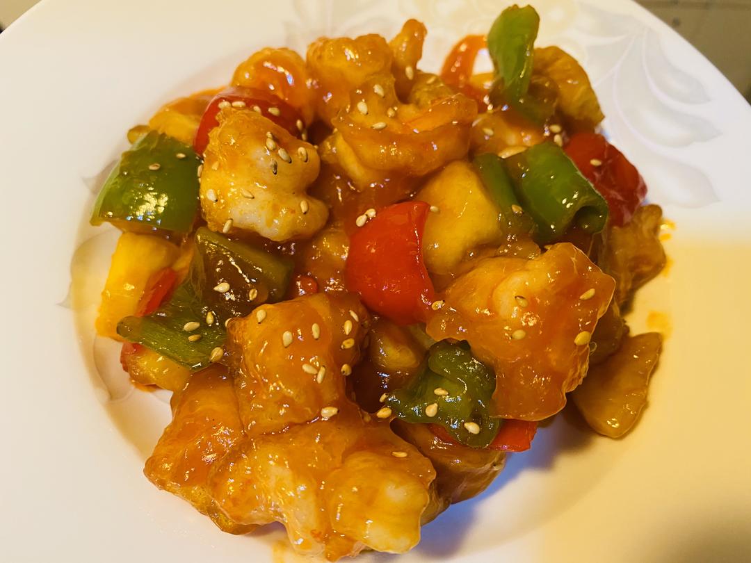 菠萝虾球的做法