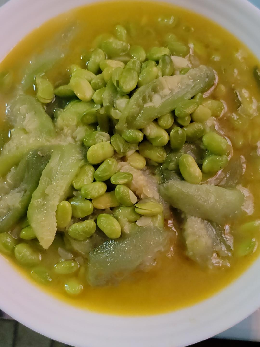 夏季鲜飨〖丝瓜炒毛豆〗