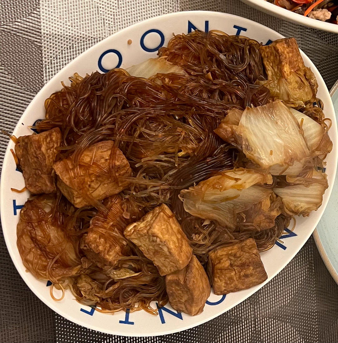 入冬后最合适吃这样一锅暖暖的白菜粉条豆腐煲。豆腐煎至两面金黄，加上白菜粉条咕嘟咕嘟炖一锅，开盖香气扑鼻，家常美味超级下饭，真香。