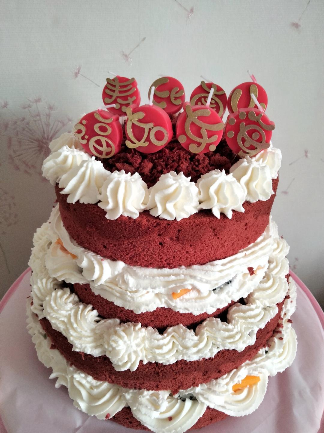 圣诞红丝绒海绵蛋糕/古早蛋糕/裸蛋糕