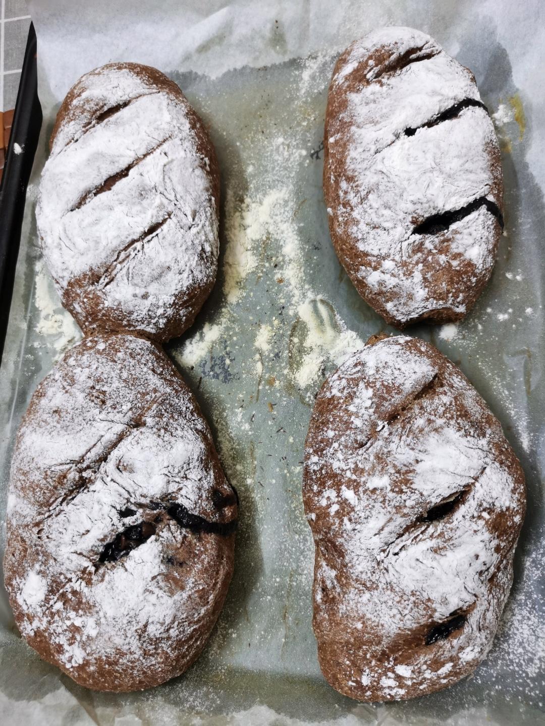 免揉冷藏发酵法无油纯全麦蓝莓黑巧欧包