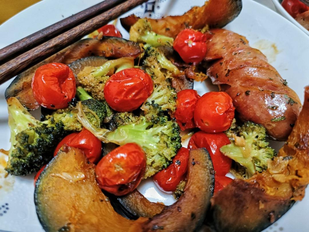 减脂餐虾仁贝贝南瓜烤杂蔬--空气炸锅