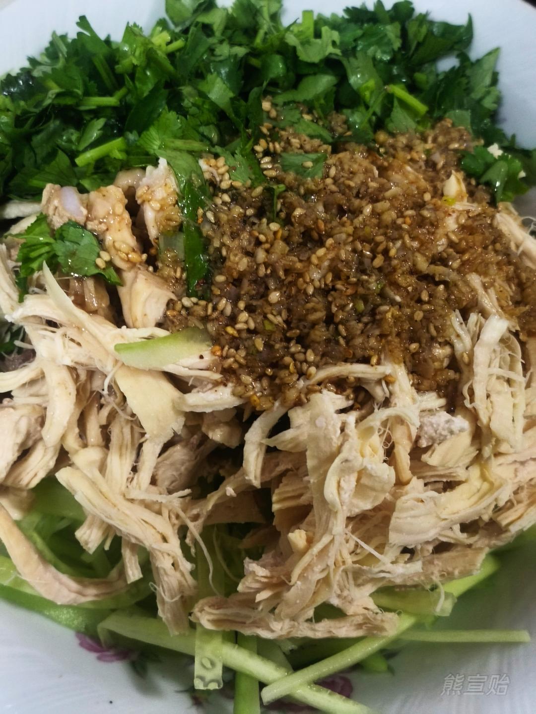 凉拌鸡丝(鸡胸肉+鸡腿肉)高蛋白低脂(瘦身减脂)