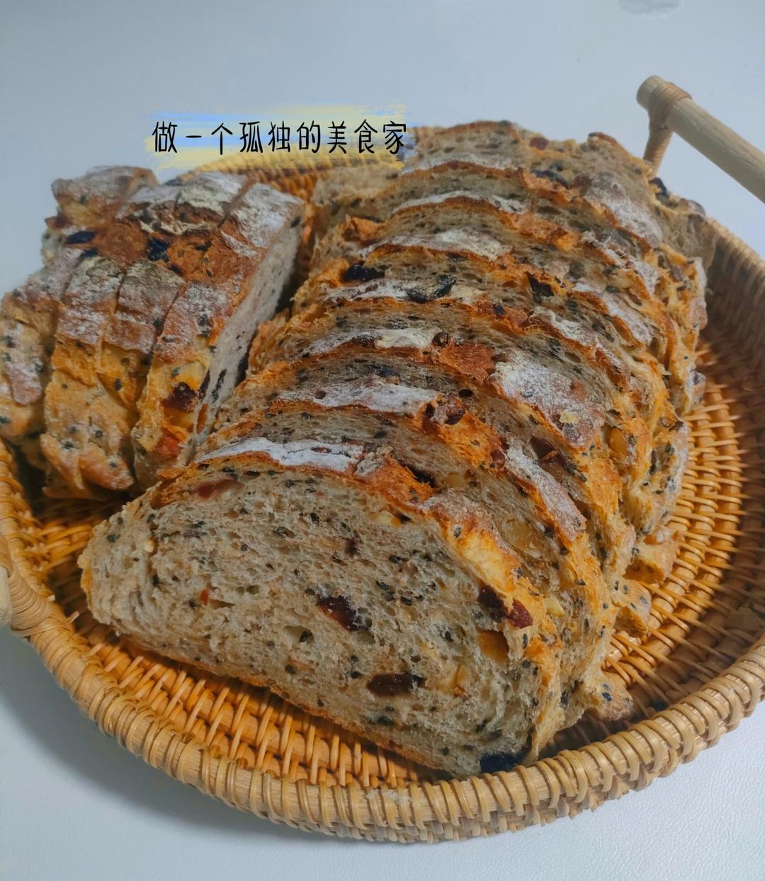 🥖黑芝麻蔓越莓面包｜无油糖无需揉面🉑