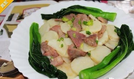 山药肉片伴青菜的做法