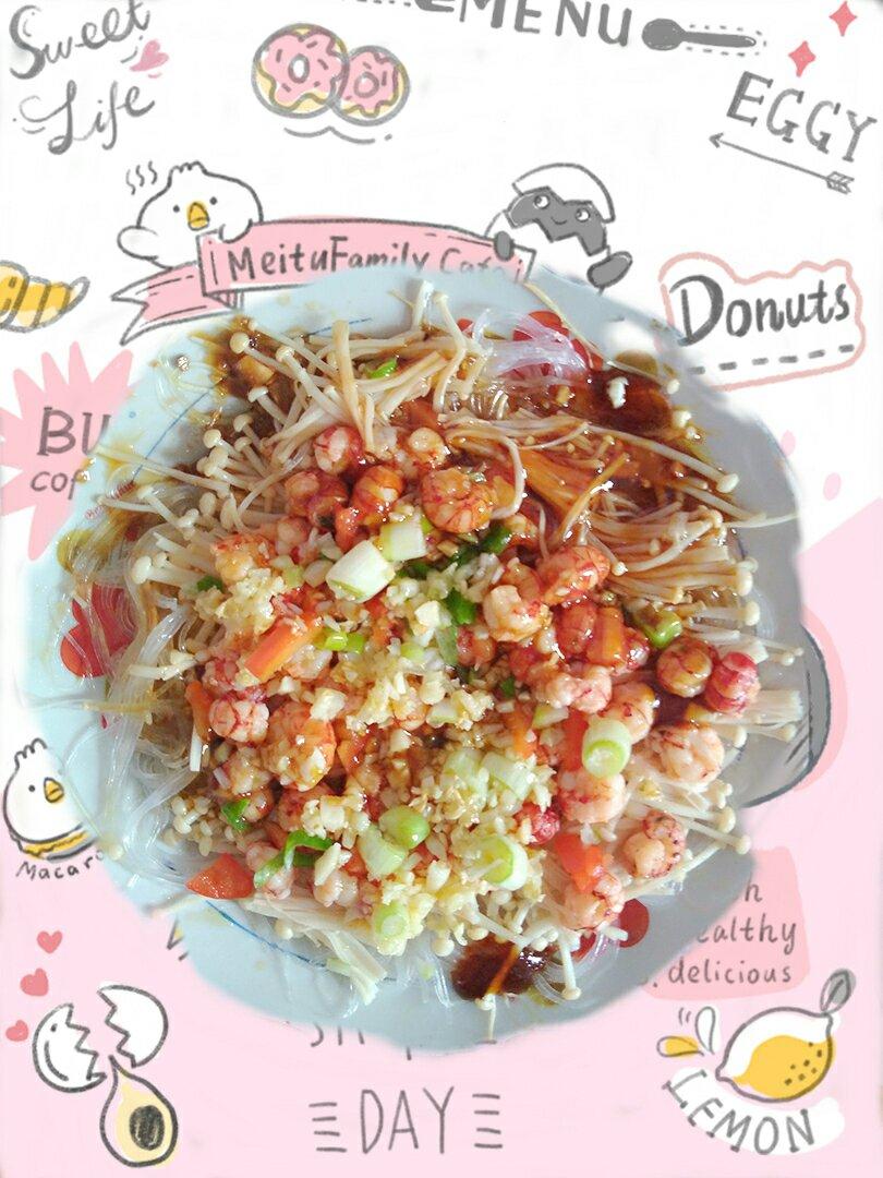 家常快手菜~金针菇粉丝蒸虾