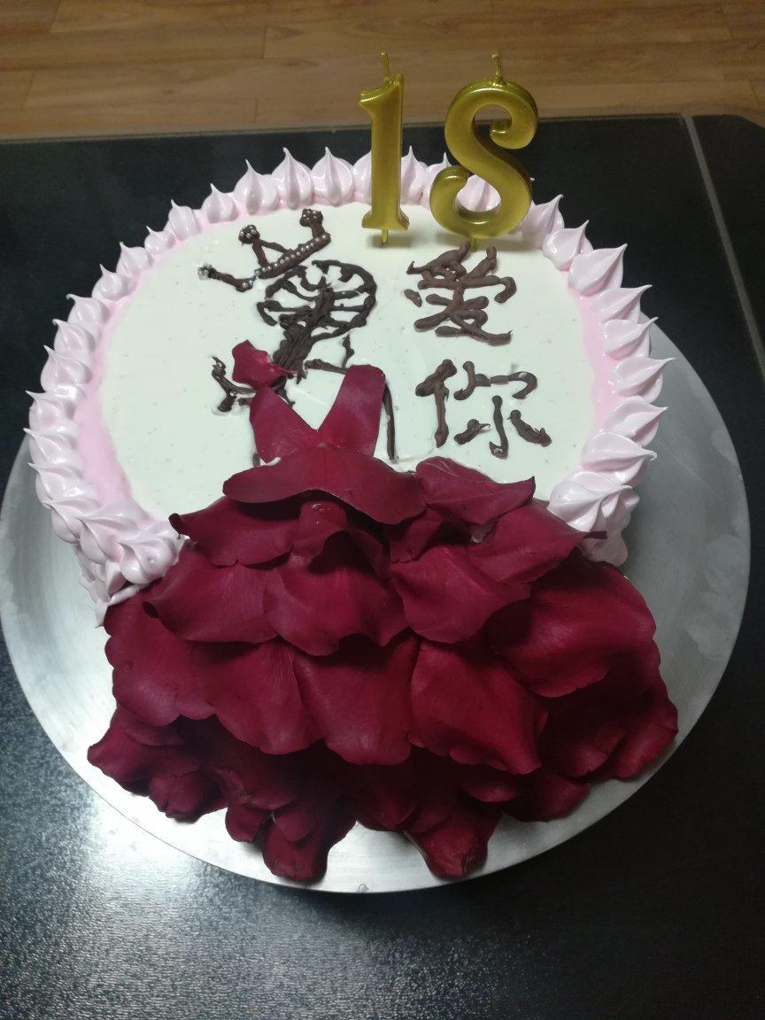 玫瑰花瓣美女背影生日蛋糕