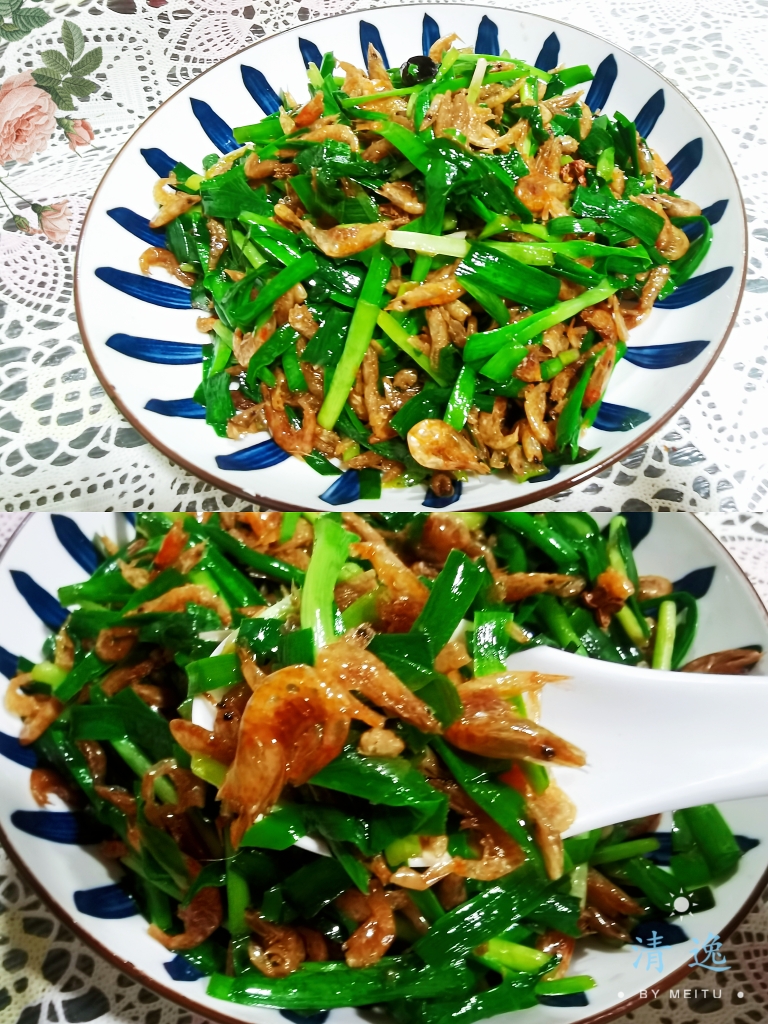 干河虾炒韭菜