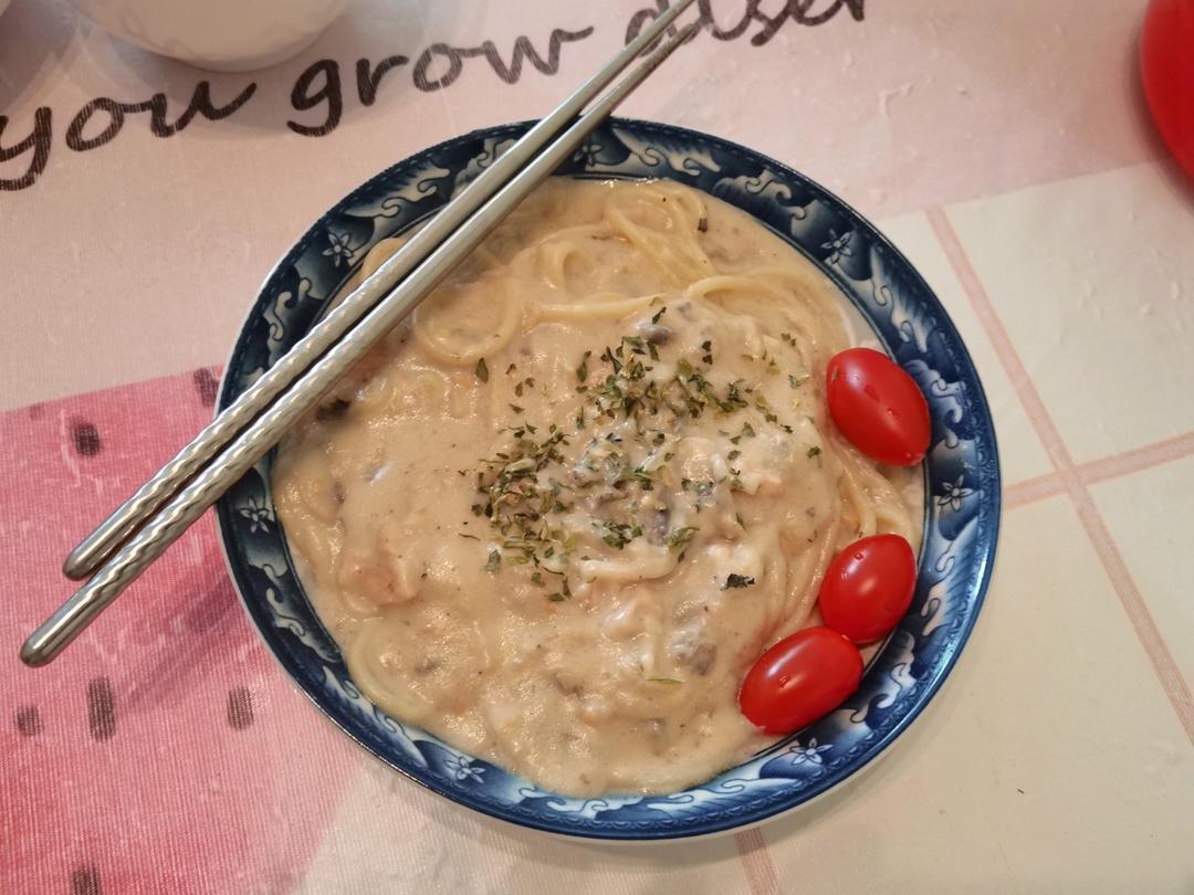 白酱蘑菇培根意面（牛奶版低热量）