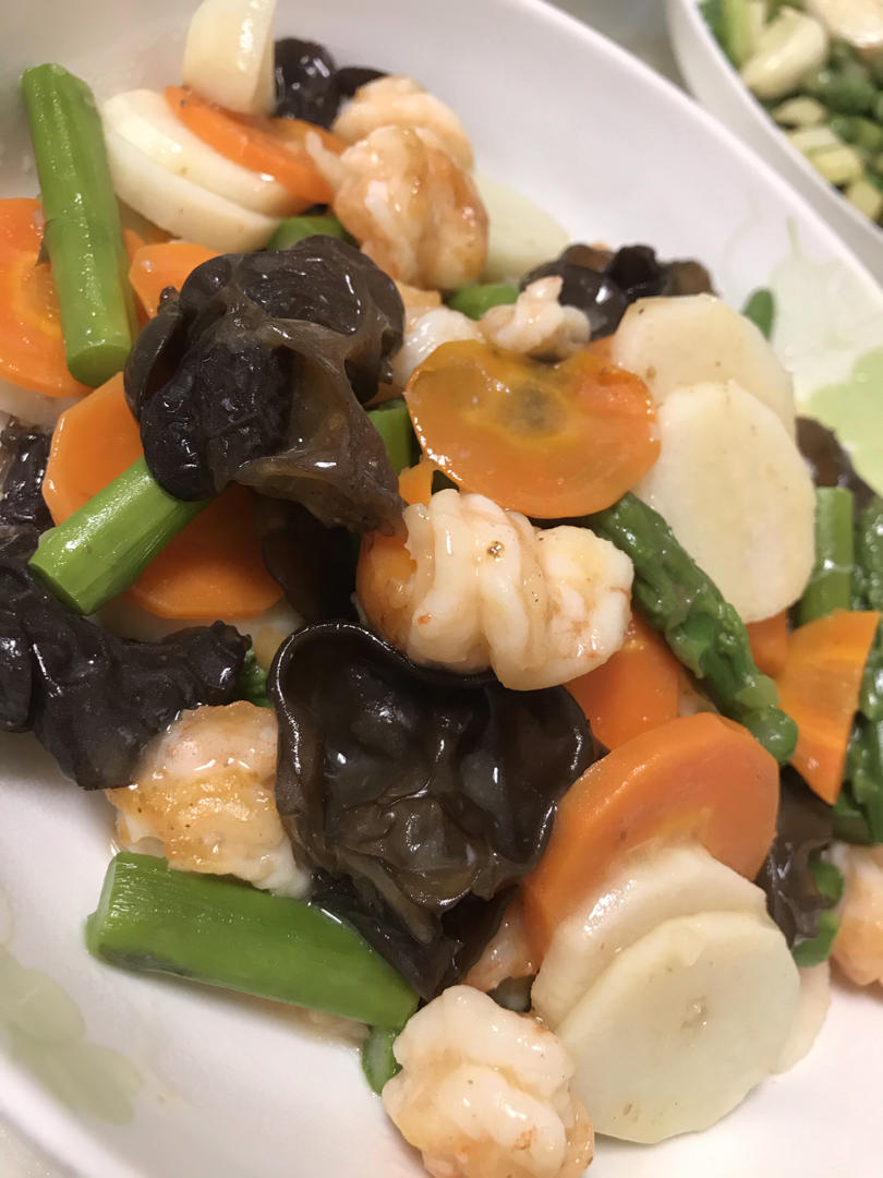 我的神仙菜单，芦笋炒虾仁山药木耳