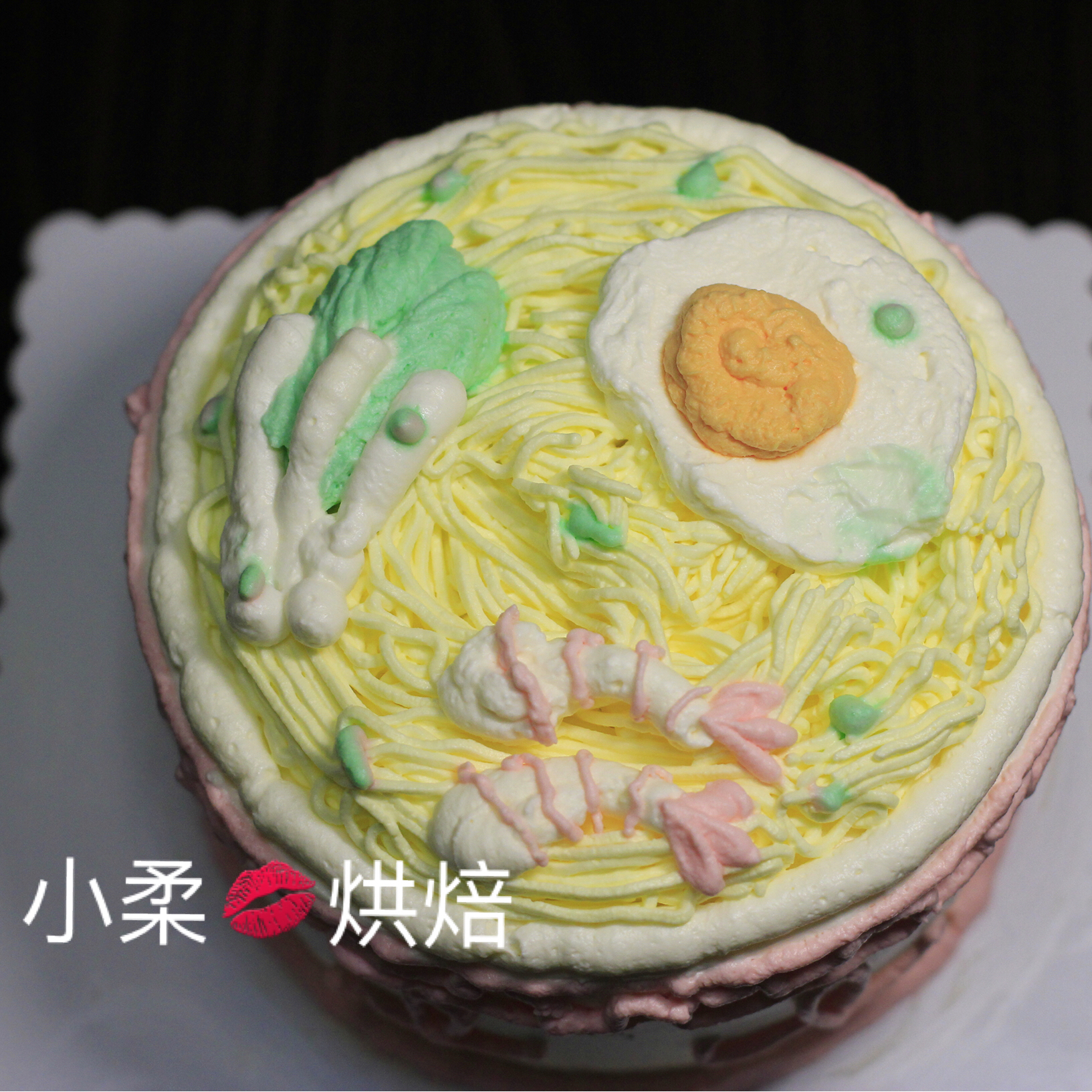 鸡蛋虾仁鱼板面蛋糕(寿面蛋糕)