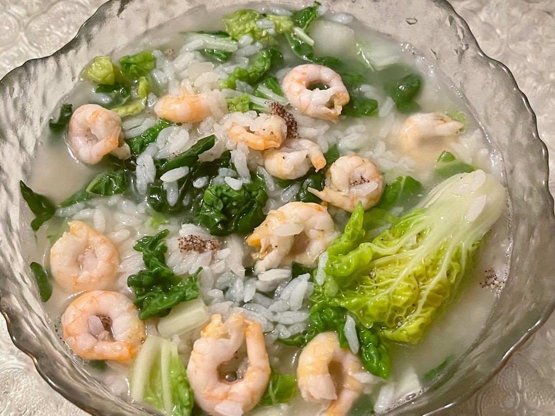 北极虾青菜烫饭