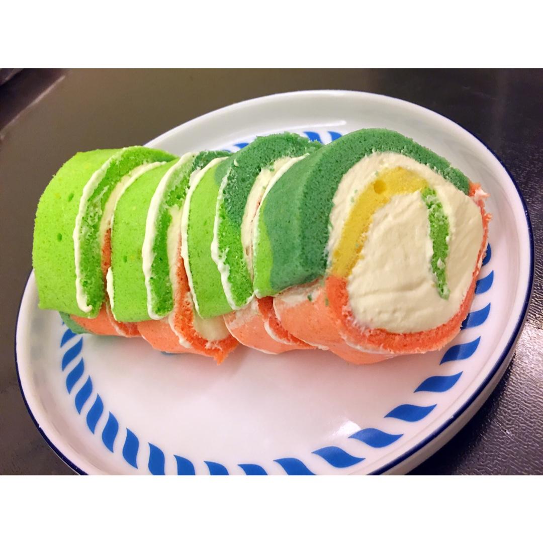 五彩斑斓的彩虹蛋糕卷   #皮黑森林#