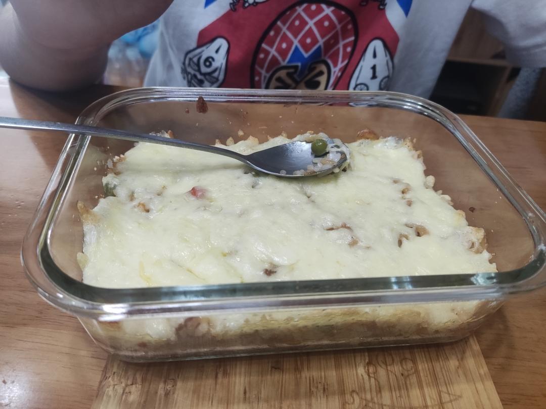 鸡胸肉芝士焗饭，超强拉丝肉香浓郁！