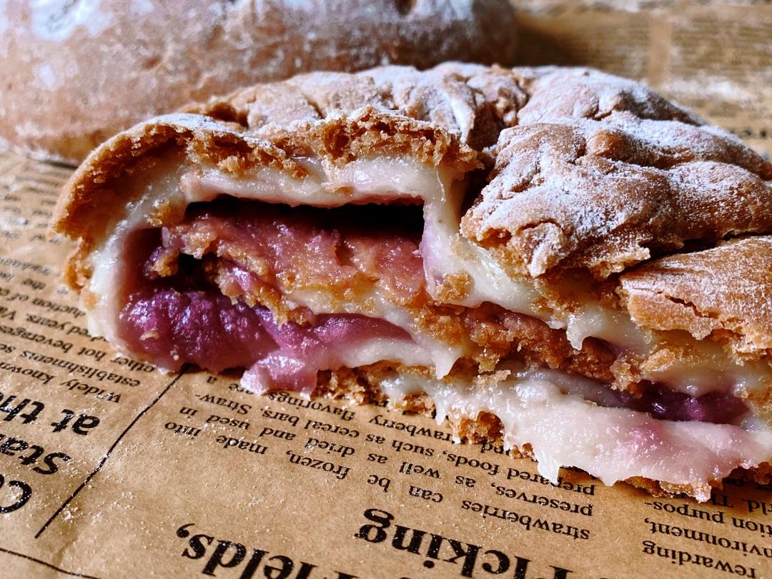 无需厨师机的手揉麻薯芋泥奶酪软欧包