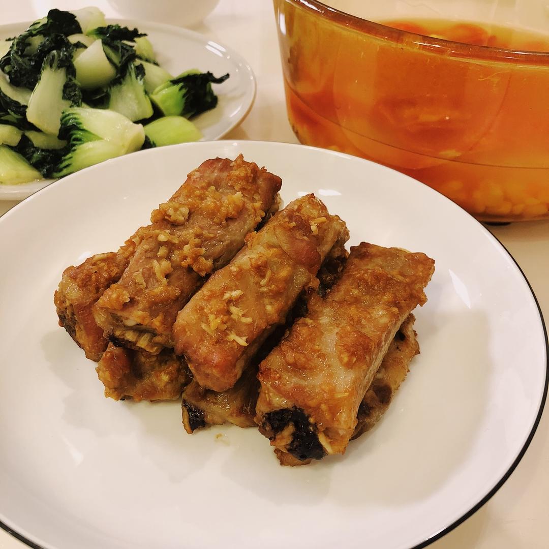 蒜香烤排骨（无油极简版）