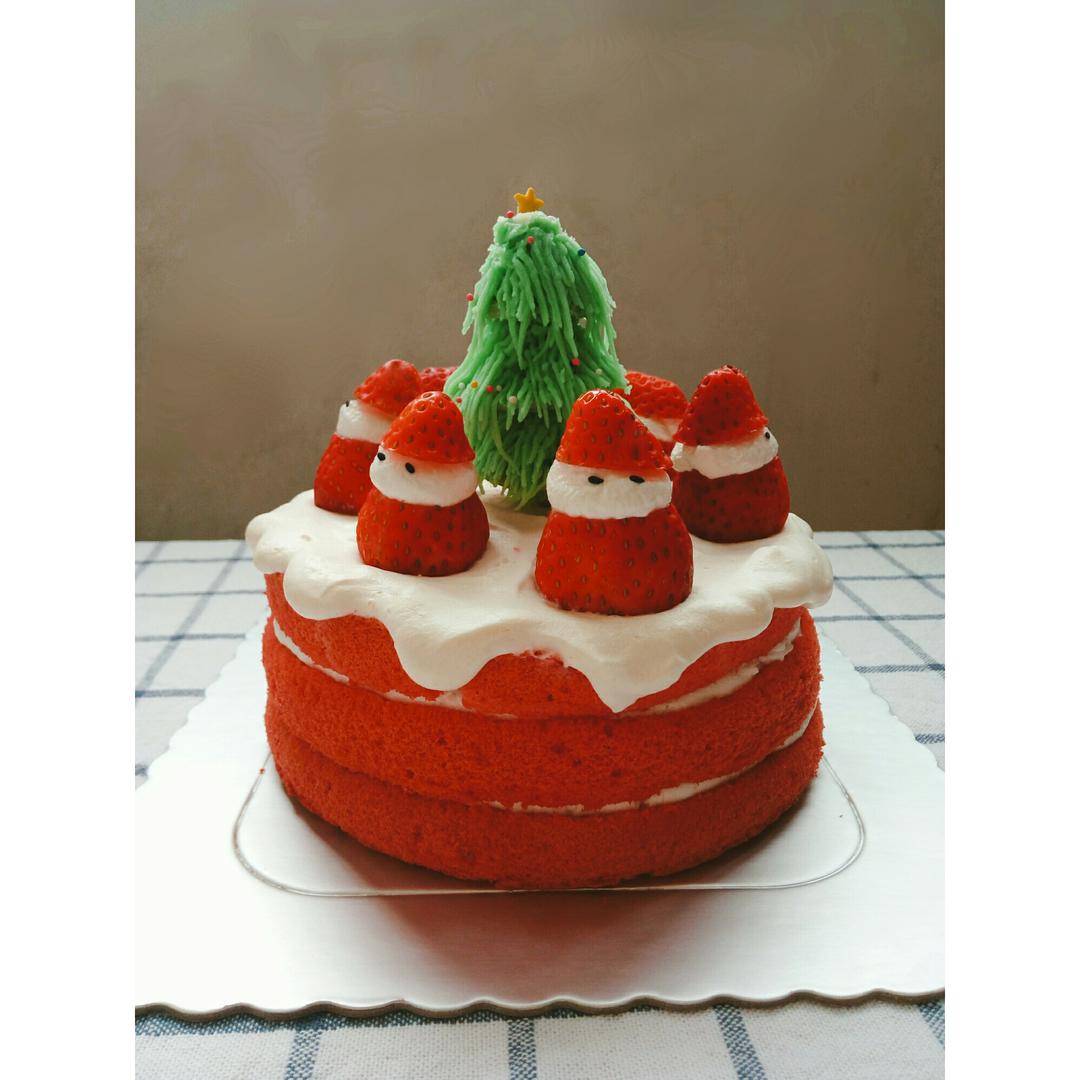 xx点心铺做的圣诞草莓雪人 红丝绒戚风裸蛋糕