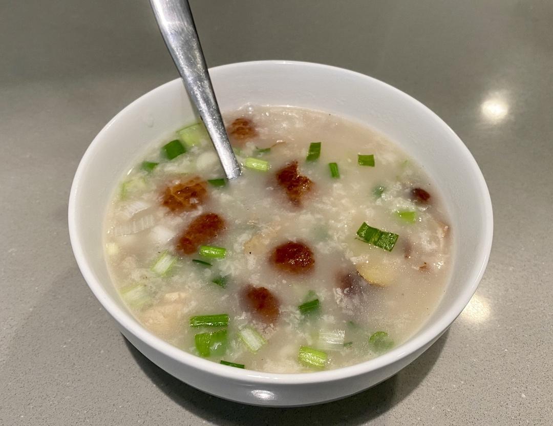 vita1009做的烤鸭香粥 roast duck porridge