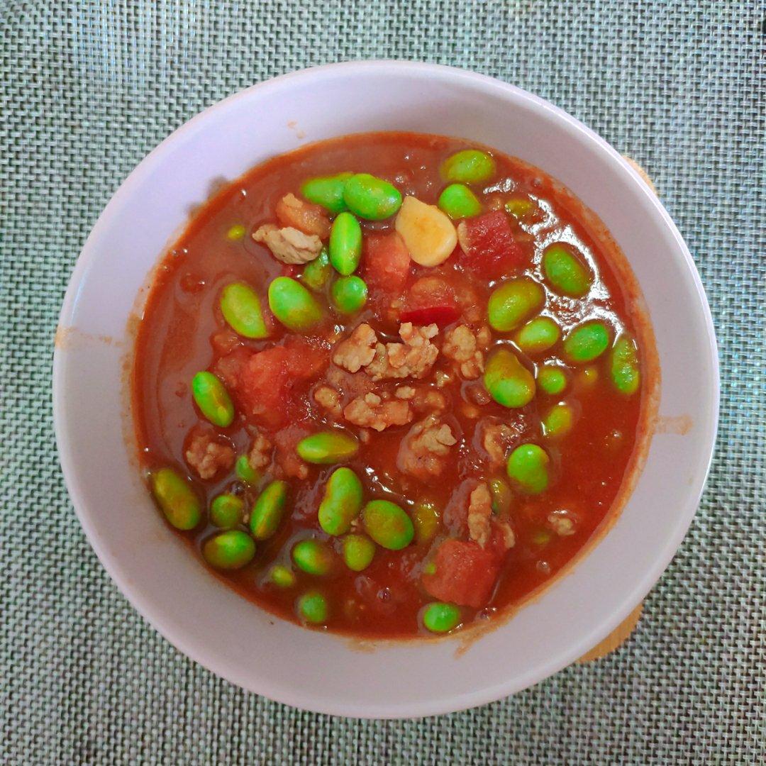 肉末番茄烧毛豆