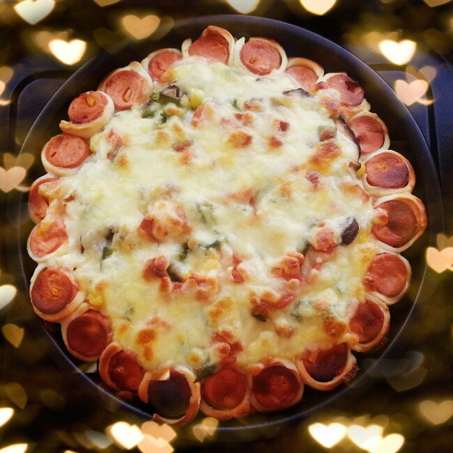 蘑菇火腿心花边比萨