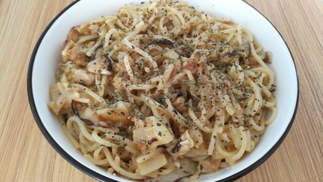奶油蘑菇培根意面
