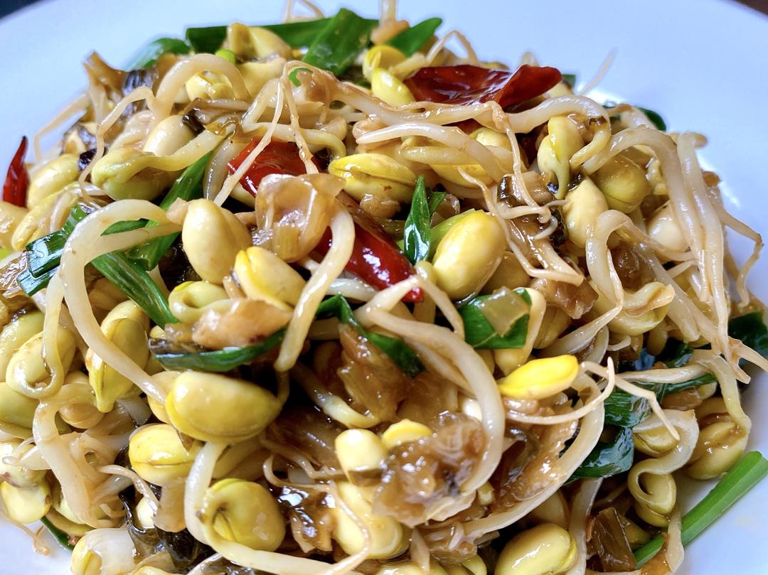 年夜饭系列菜：雪菜炒黄豆芽（九）