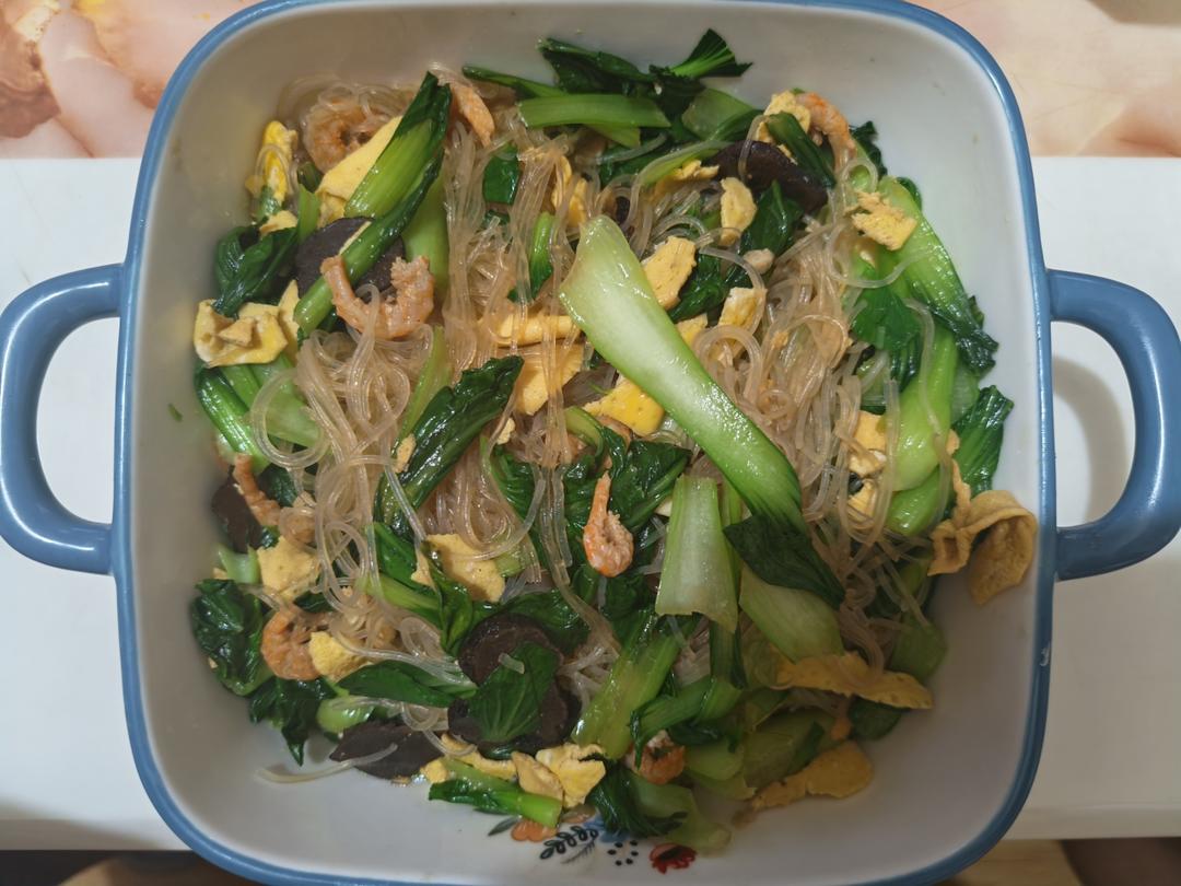 油菜粉丝炒鸡蛋