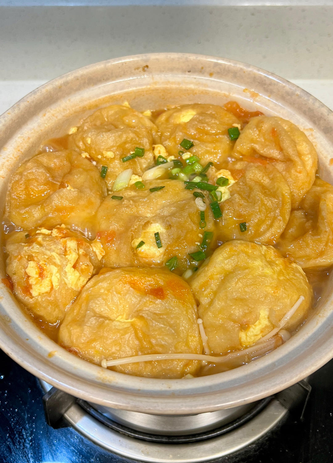 茄汁油面筋灌蛋