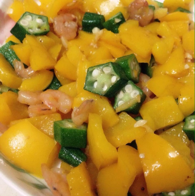 彩椒秋葵炒虾仁