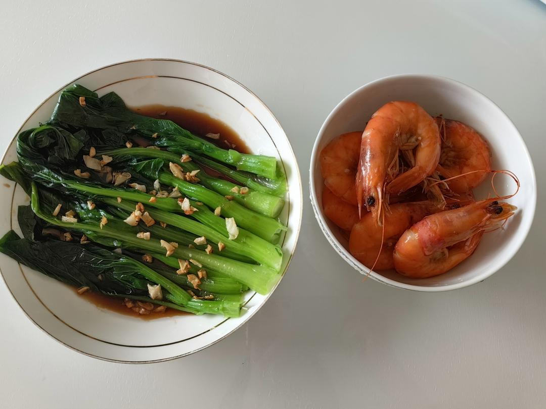 白灼菜心 配 盐水虾 减脂餐 夏日美食 一人份营养菜单