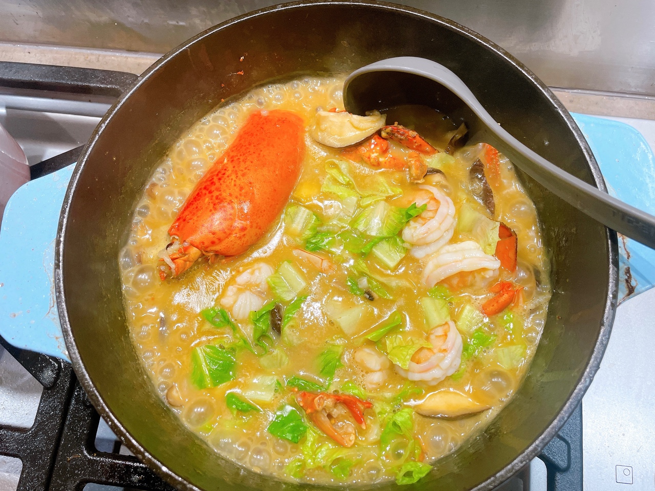 黄金龙虾海鲜粥的做法
