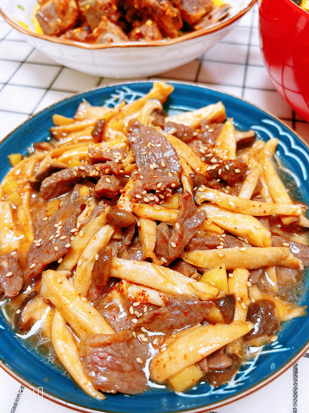 黑椒汁杏鲍菇炒牛肉