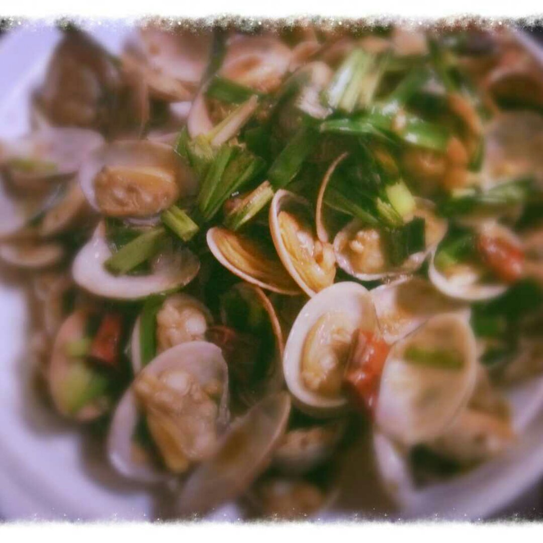 葱炒花蛤