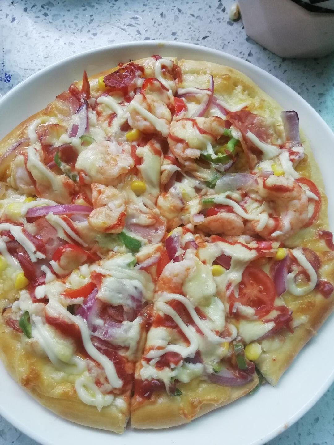 鲜虾🍤培根披萨🍕“内附敲好吃的饼皮做法”