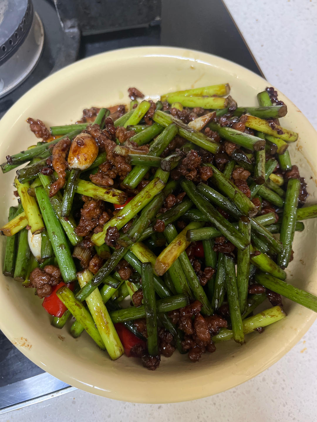 蒜苔炒肉末，三碗米饭都不够吃