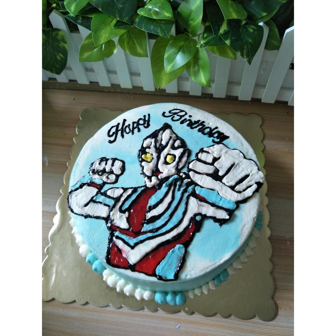 超级无敌美貌简单的刺绣风 奥特曼生日蛋糕