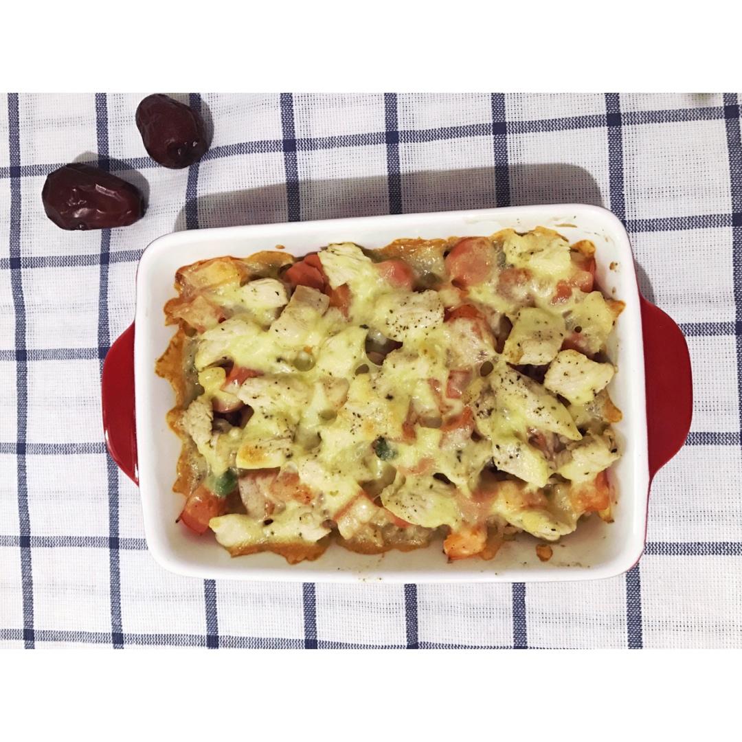 鲜虾培根芝士焗饭