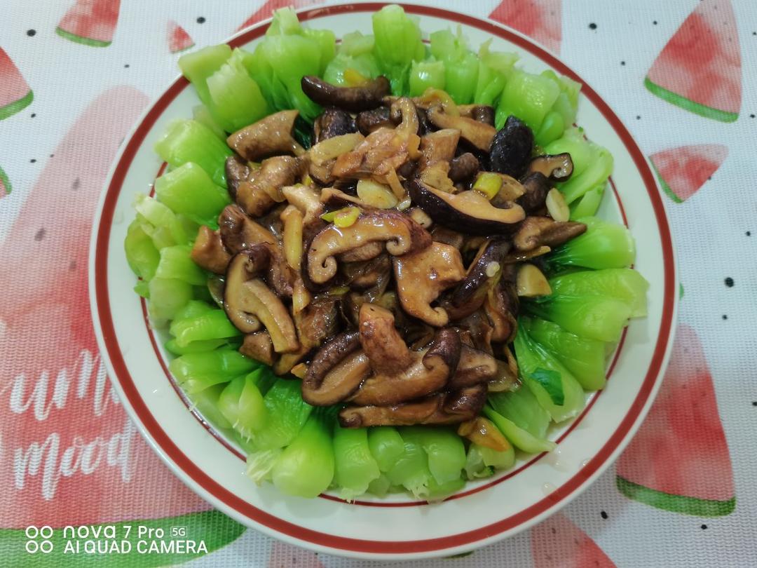 香菇炒油菜，好看又好吃