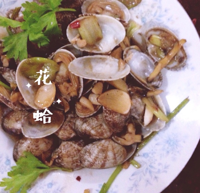 葱炒花蛤