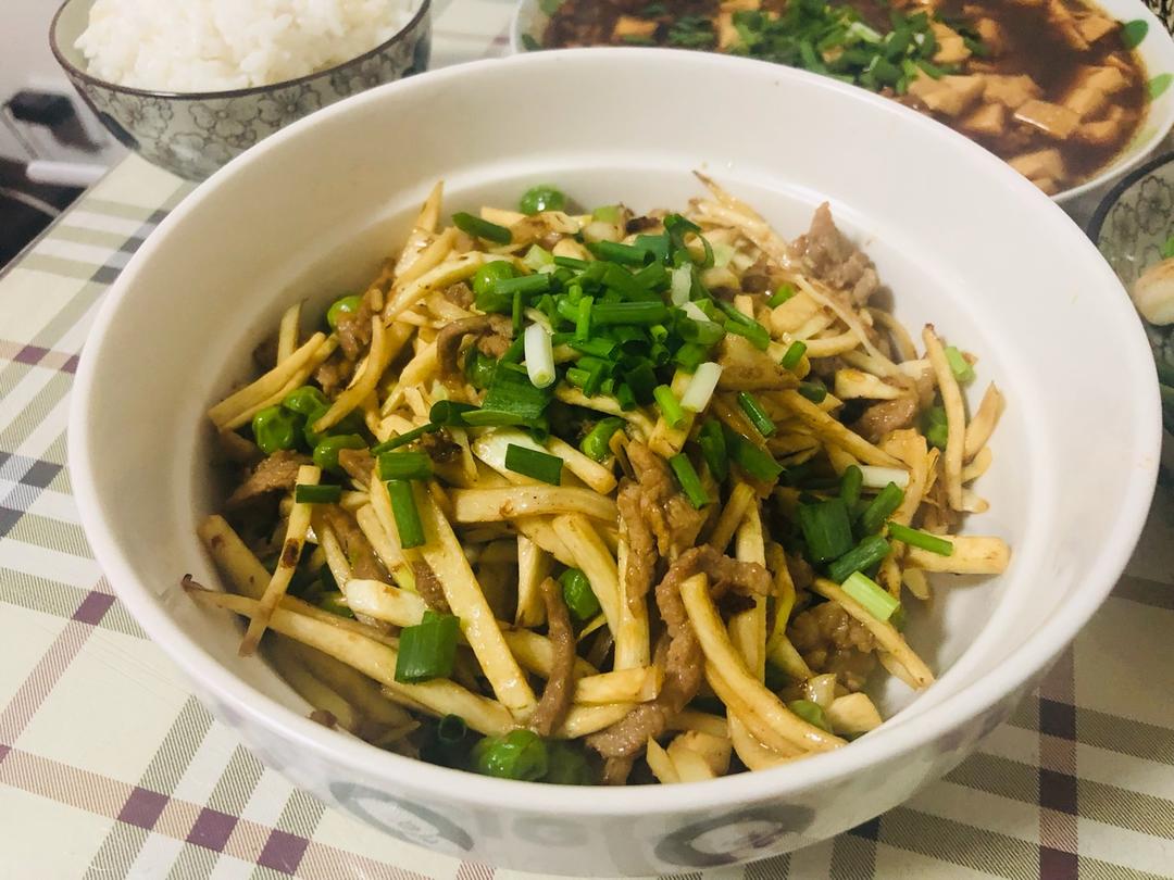 茭白毛豆炒肉丝