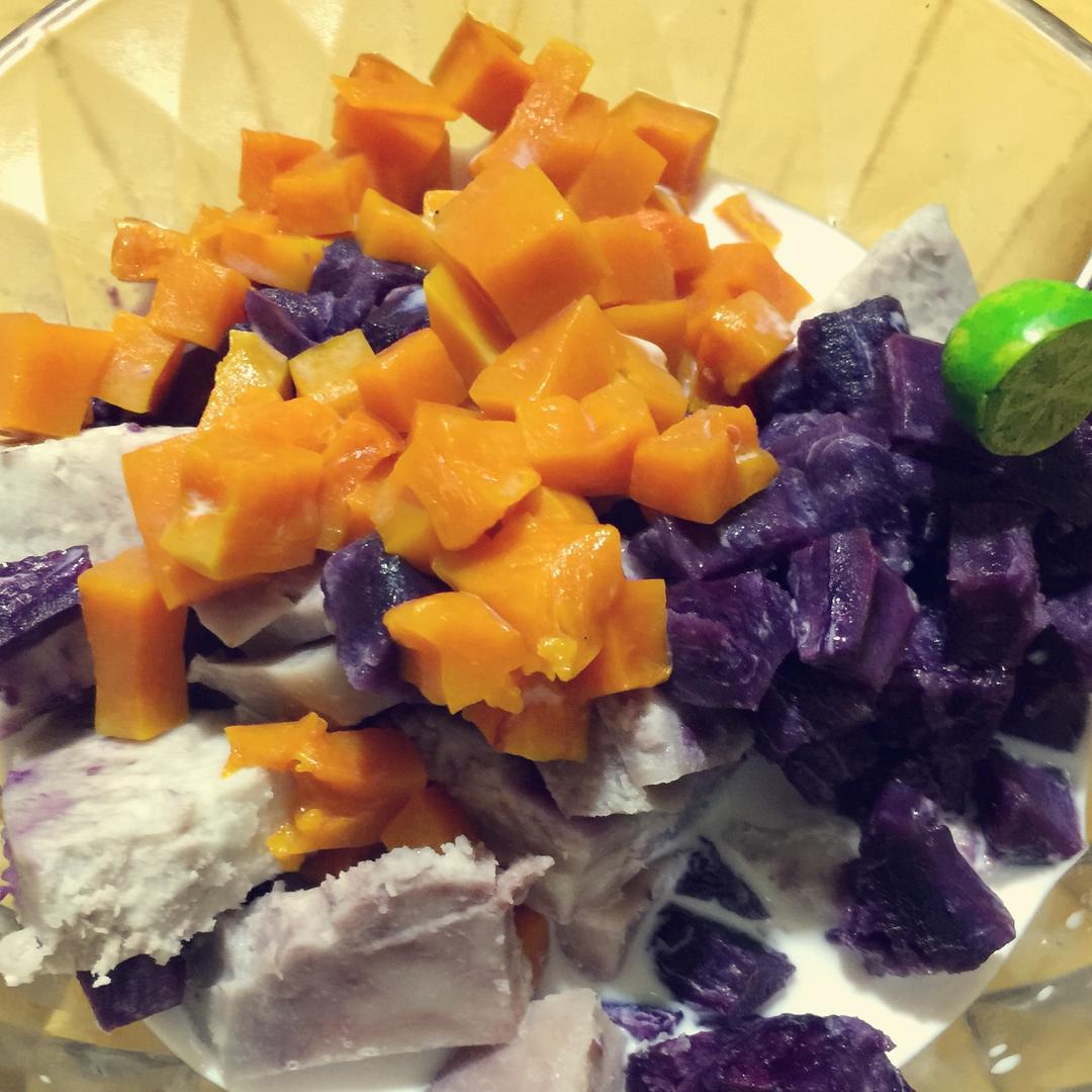 椰汁南瓜紫薯芋头煲