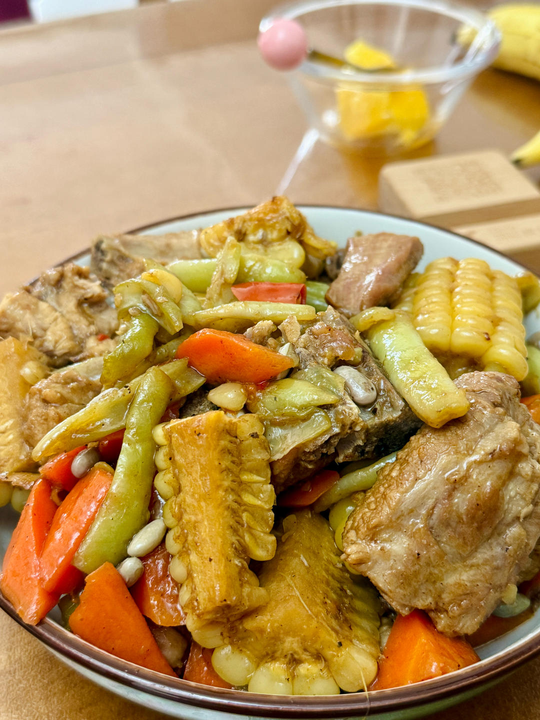 经典东北大丰收之排骨炖豆角玉米🌽南瓜🎃一锅出