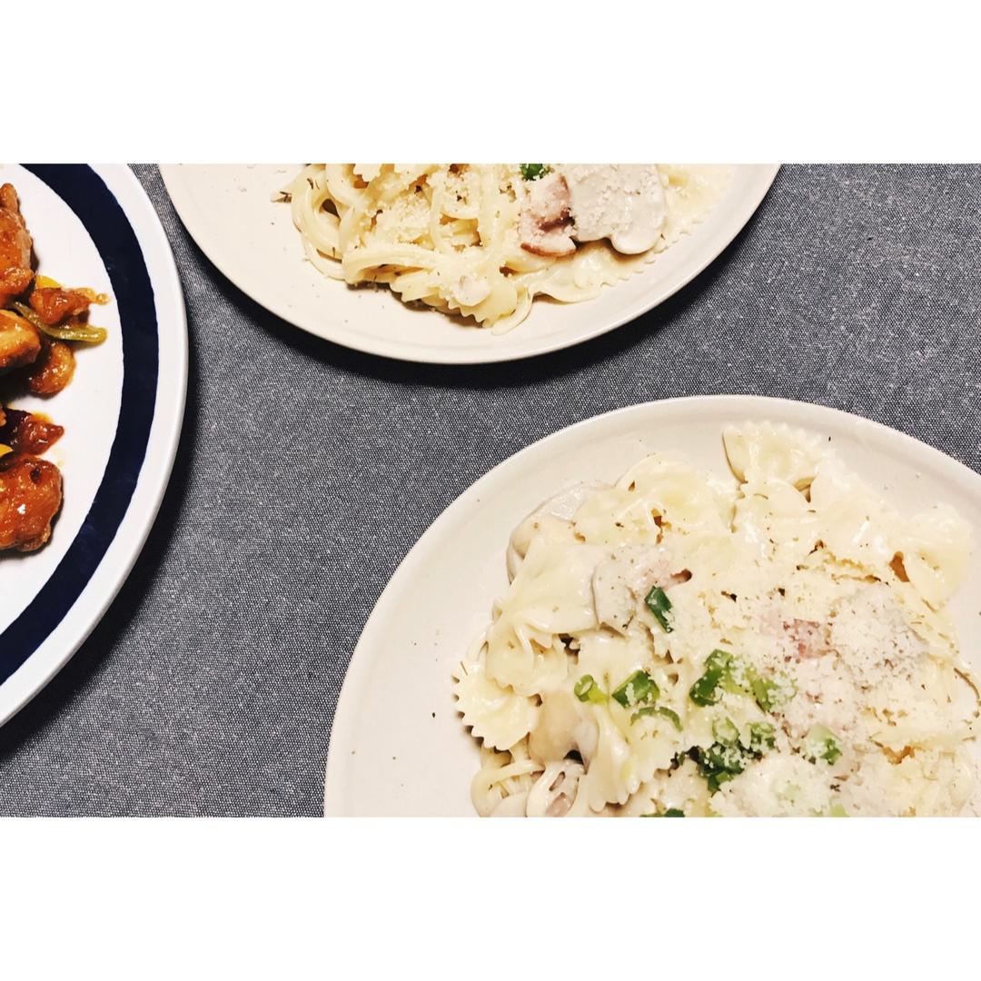 白汁蘑菇培根意粉