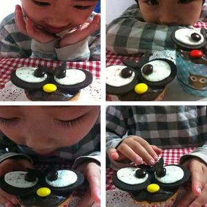 猫头鹰黑巧克力cup cake的做法 步骤5