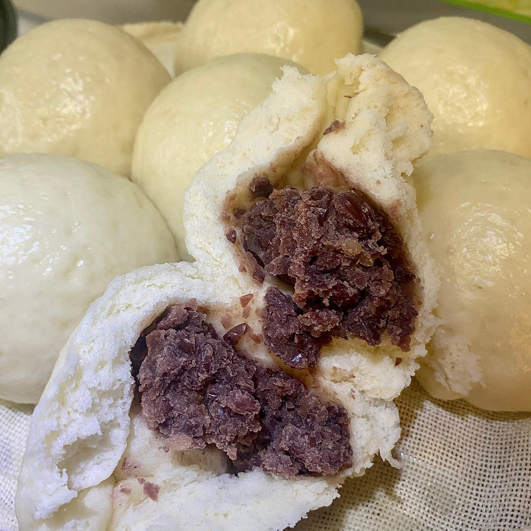 超好吃有豆豆的豆沙包，一次发酵（红豆包）