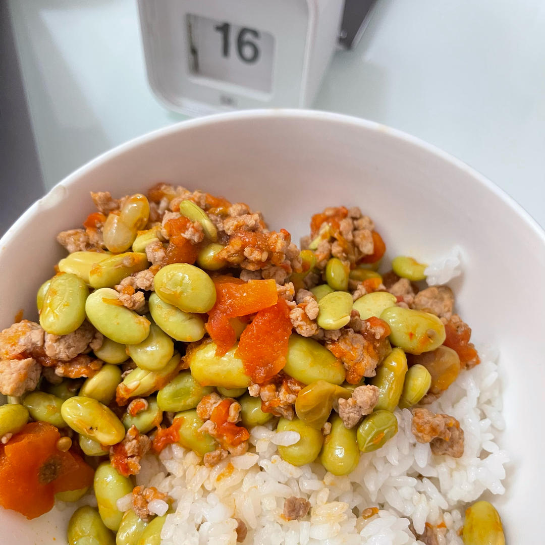 肉末番茄烧毛豆