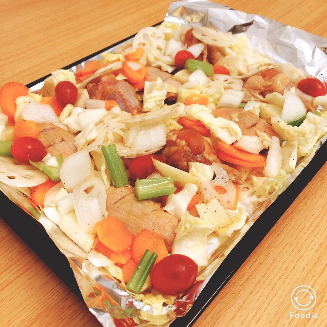 杂蔬烤鸡翅