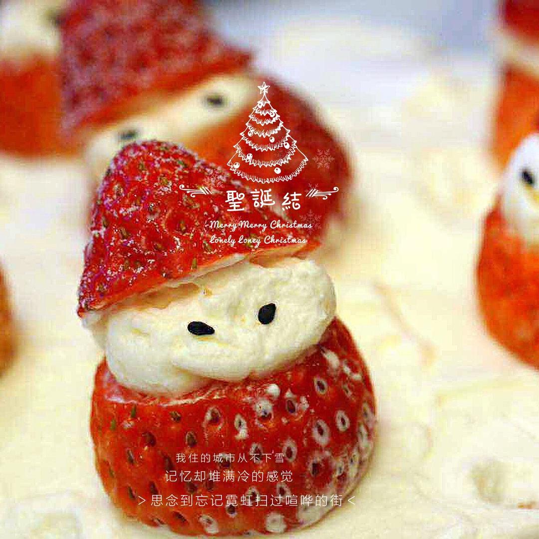 圣诞草莓雪人 红丝绒戚风裸蛋糕